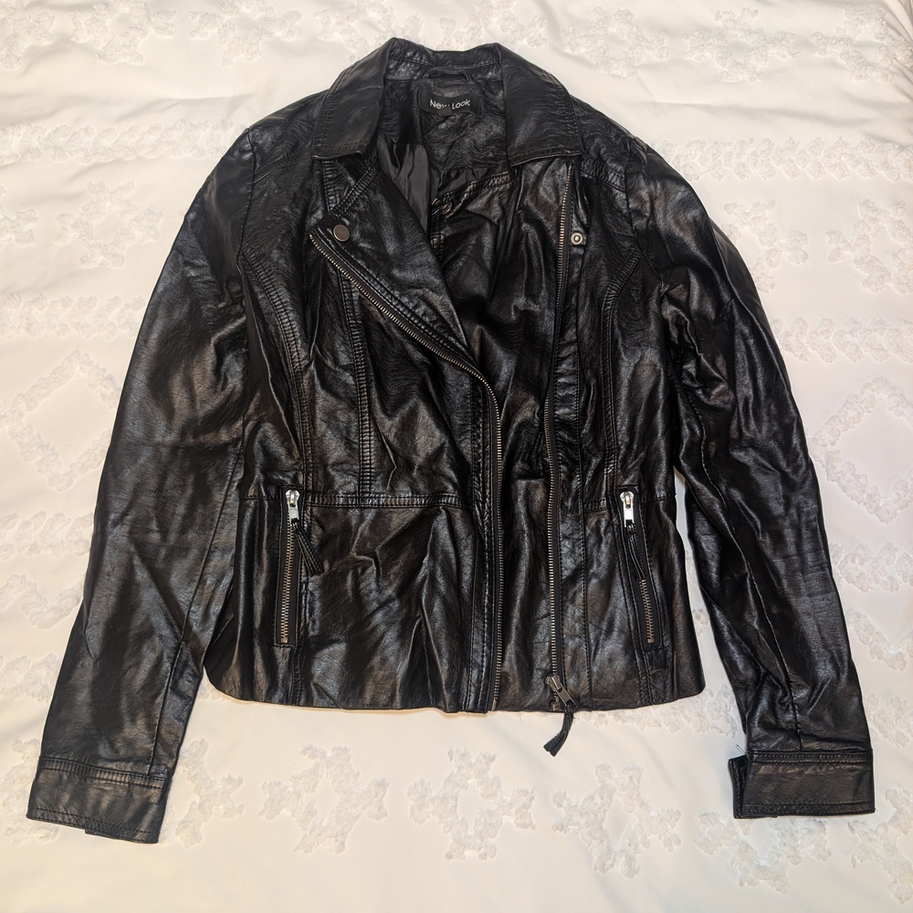 New Look Shiny Black Leather Jacket